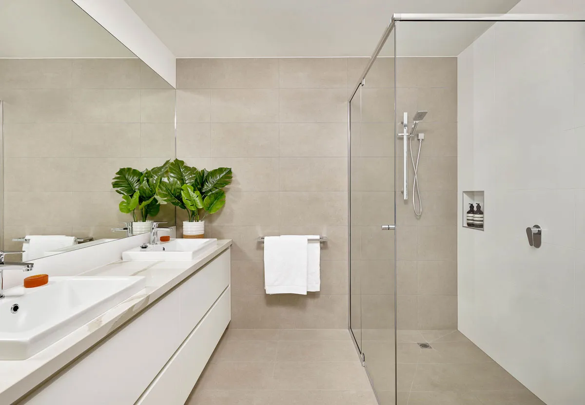 Contemporary kitchen with stone benchtops